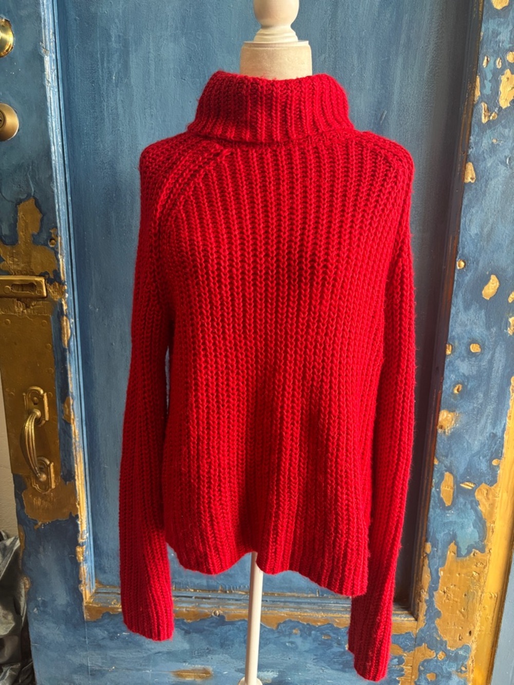 Red Turtleneck Chunky Knit Sweater